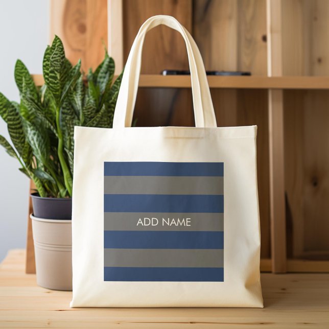 Navy Blue und Grau Rugby Streifen mit Individuelle Tragetasche (Custom Tote Bag)