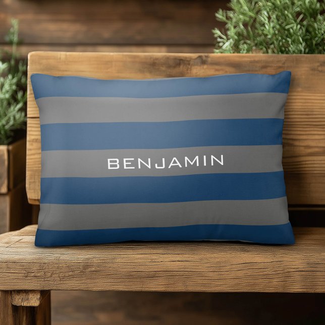 Navy Blue und Grau Rugby Streifen mit Individuelle Zierkissen (Custom Pillow)