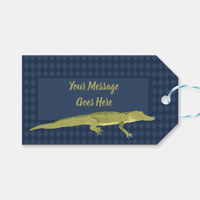 Navy Blue und Green Alligator Geschenkanhänger (Vorderseite (Horizontal))