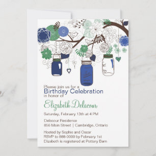 Navy Blue und Green Mason Jars Geburtstagseinladun Einladung