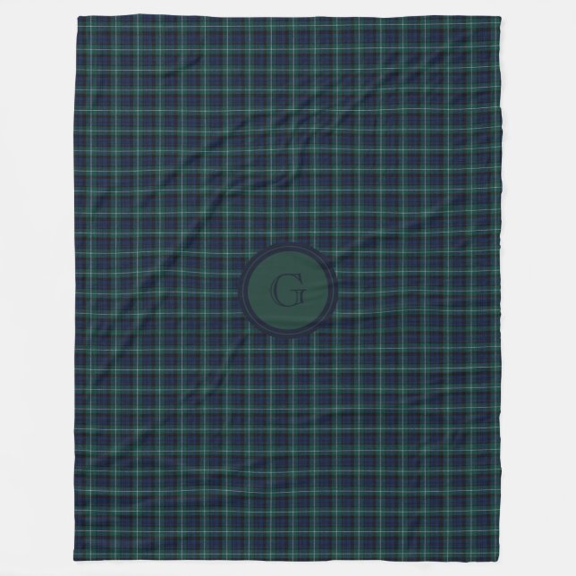 Navy Blue und Hunter Green Tartan Kariert Fleecedecke (Vorderseite)