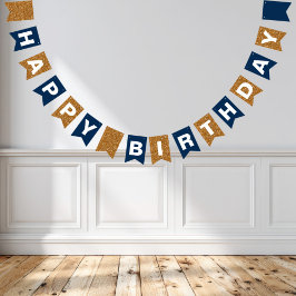 Navy Blue und Imitate Gold Glitzer Happy Birthday Wimpelkette