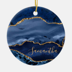 Navy Blue und Imitate Gold Glitzer Marble Agate Keramik Ornament