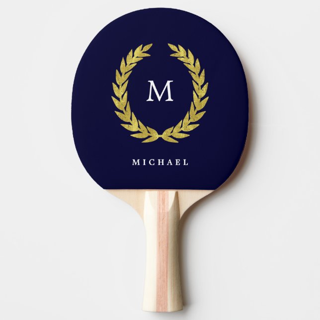 Navy Blue und Imitate Gold Laurel Wreath | Monogra Tischtennis Schläger (Vorderseite)