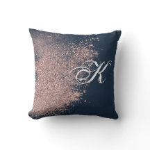 Navy Blue und Imitate Rose Gold Glitzer Monogramm