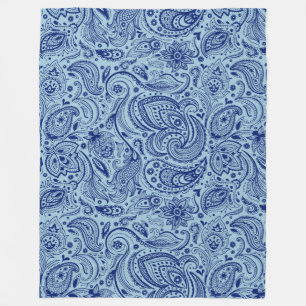 Navy Blue und Light Blue Floral Paisley Fleecedecke