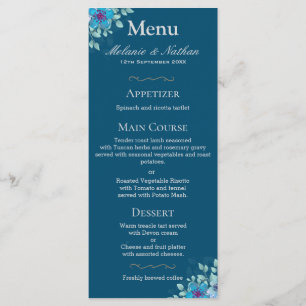 Navy Blue und Light Blue Watercolor Floral Elegant Menükarte