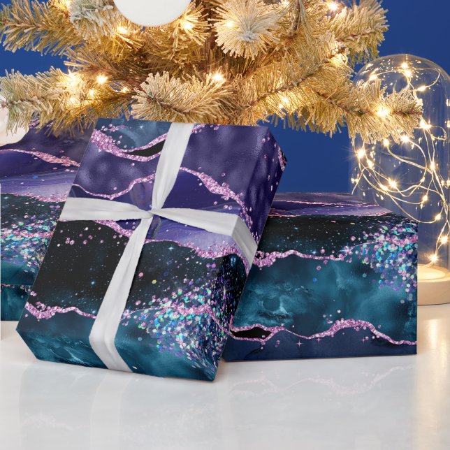 Navy Blue und Lila Glitzer Ocean Agate Geschenkpapier (Feiertage)