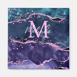 Navy Blue und Lila Glitzer Ocean Agate Magnet