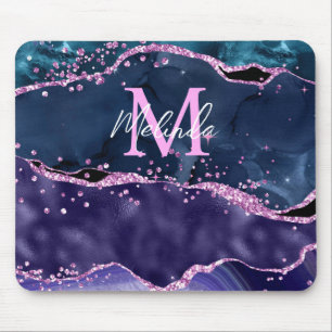 Navy Blue und Lila Glitzer Ocean Agate Mousepad