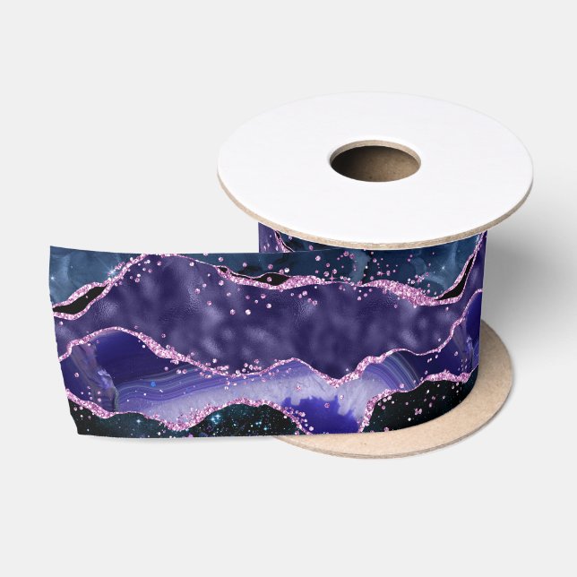 Navy Blue und Lila Glitzer Ocean Agate Satinband (Spule)