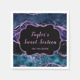 Navy Blue und Lila Ocean Agate 16 . Geburtstag Serviette