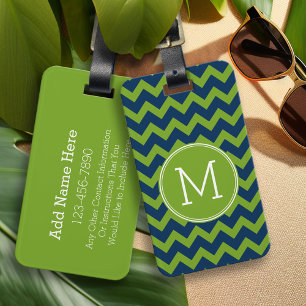Navy Blue und Lime Green Chevrons Custom Monogram Gepäckanhänger