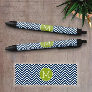 Navy Blue und Lime Green Chevrons Custom Monogram Kugelschreiber