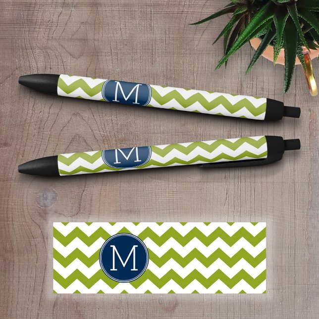 Navy Blue und Lime Green Chevrons Custom Monogram Kugelschreiber (Personalized Writing Pens)