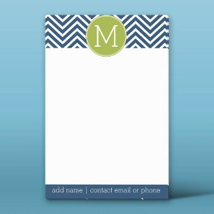 Navy Blue und Lime Green Chevrons Custom Monogram Post-it Klebezettel