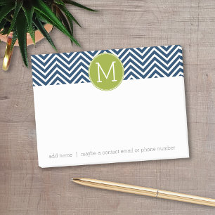 Navy Blue und Lime Green Chevrons Custom Monogram Post-it Klebezettel