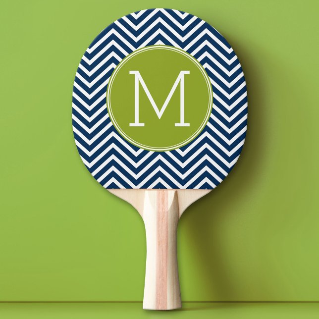 Navy Blue und Lime Green Chevrons Custom Monogram Tischtennis Schläger (Custom Pink Pong Paddle)