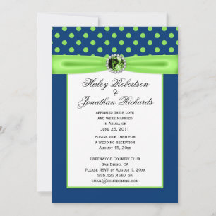 Navy Blue und Lime Green Polka Dots Wedding Einladung