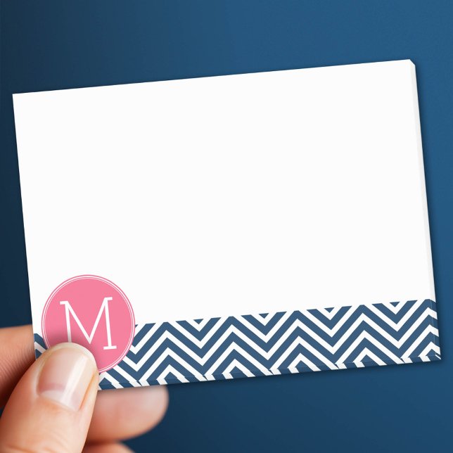 Navy Blue und Magenta Chevrons Custom Monogram Post-it Klebezettel (Custom Post It Notepad)