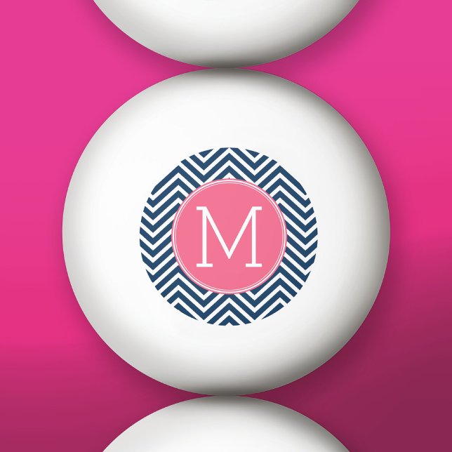 Navy Blue und Magenta Chevrons Custom Monogram Tischtennisball (Custom Ping Pong Balls)