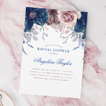 Navy Blue und Mauve Floral Brautparty Einladung<br><div class="desc">Mauve und marineblaue Blumen elegante Vintage Braun-Dusche Einladungen.</div>