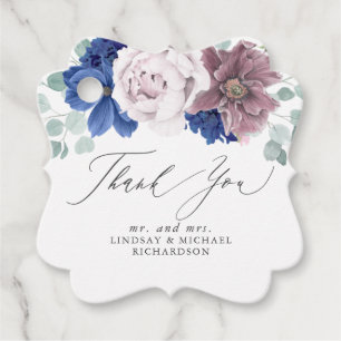 Navy Blue und Mauve Floral Elegant Vielen Dank Geschenkanhänger