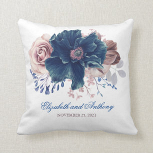 Navy Blue und Mauve Floral Elegantes Wasser Kissen