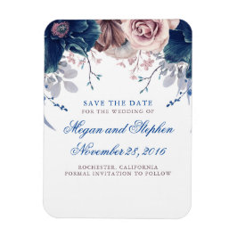 Navy Blue und Mauve Floral Save the Date Magnet