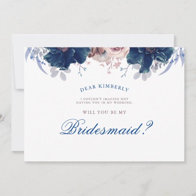 Navy Blue und Mauve - Werden Sie meine Bridesmaid  Einladung (Vorderseite)