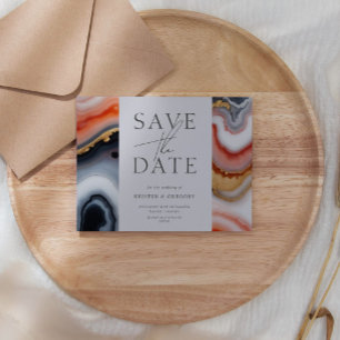 Navy Blue und Orange Agate Save the Date Einladung