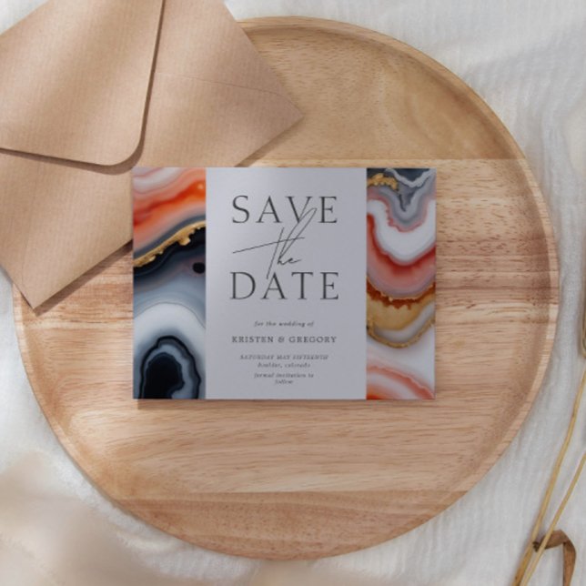 Navy Blue und Orange Agate Save the Date Einladung (Von Creator hochgeladen)