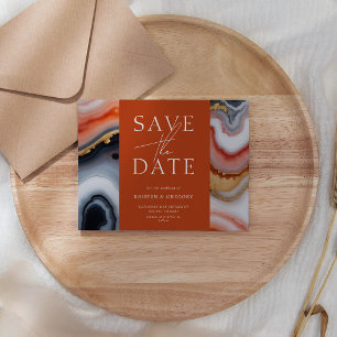 Navy Blue und Orange Agate Save the Date Einladung