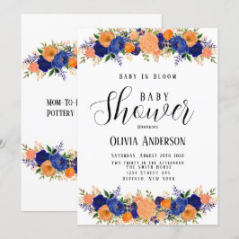 Navy Blue und Orange Baby in Bloom Baby Dusche Einladung