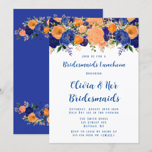 Navy Blue und Orange Floral Bridesmaids Luncheon Einladung