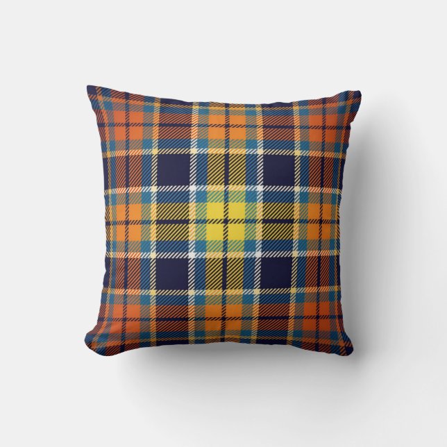 Navy Blue und Orange Kariert Kissen (Vorderseite)