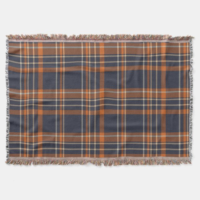 Navy Blue und Orange Kariert Throw Blanket Decke (Vorderseite)