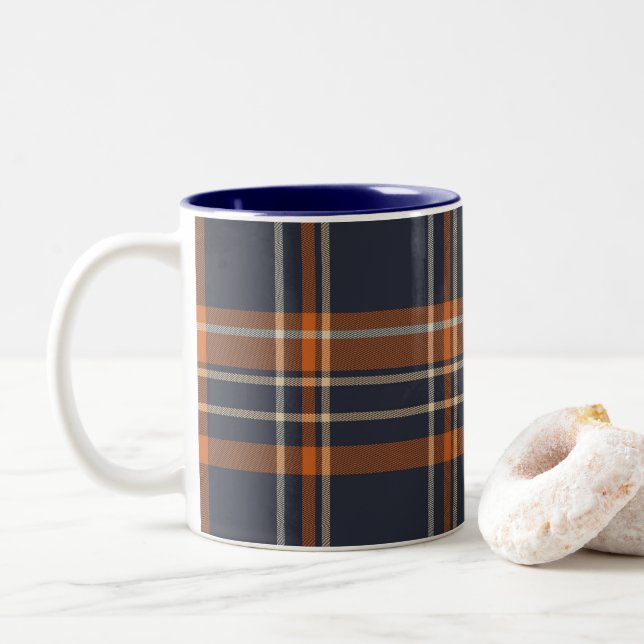 Navy Blue und Orange Kariert Zweifarbige Tasse (Mit Donut)
