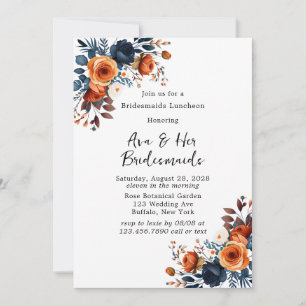 Navy Blue und Orange Peony Bridesmaids Luncheon Einladung