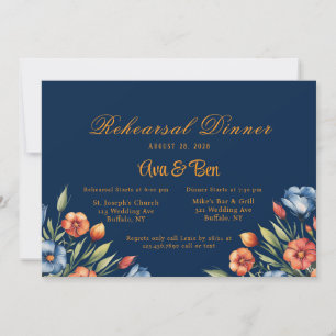 Navy Blue und Orange Peony Probe Dinner Einladung