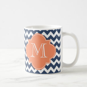 Navy Blue und Orange Zickzack Custom Monogram Kaffeetasse
