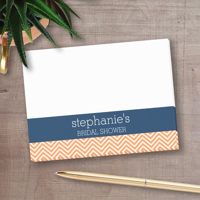 Navy Blue und Orange Zickzack Pattern Brautparty Post-it Klebezettel (Personalized Post-It Notes - add you name or other text)