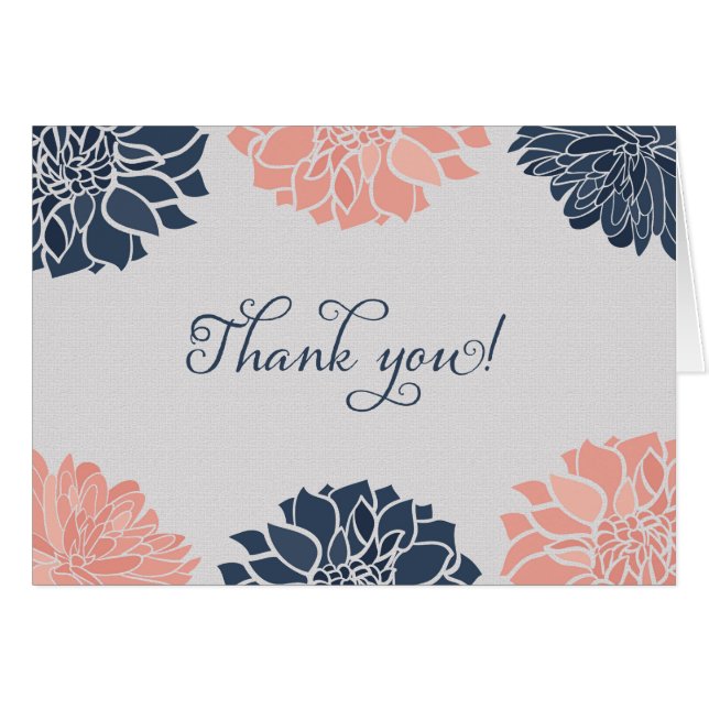 Navy Blue und Pink Dahlia Floral Danke Karte (Vorderseite (Horizontal))