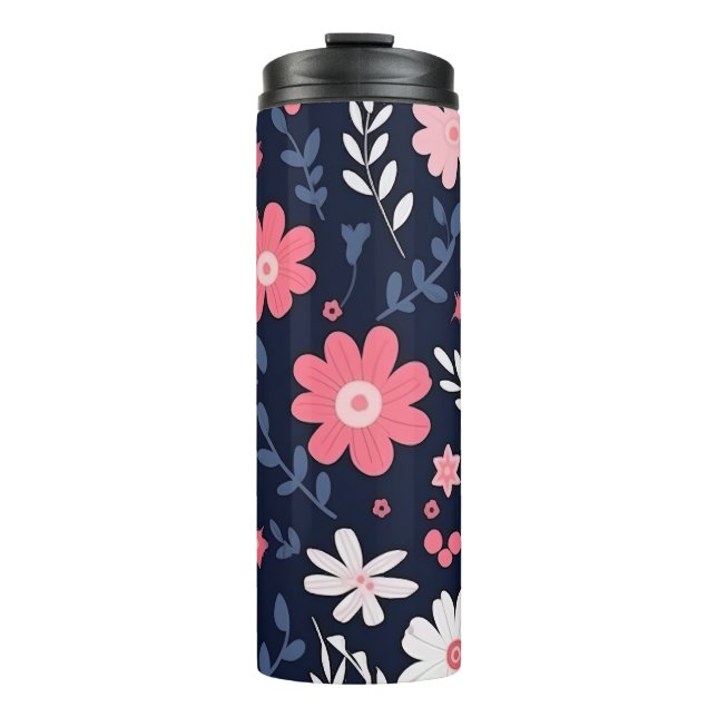 Navy Blue und Pink Floral Paisley Thermosbecher (Vorderseite)