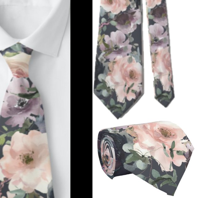 Navy Blue und Pink Mauve Blume Floral Neck Tie Krawatte (Von Creator hochgeladen)