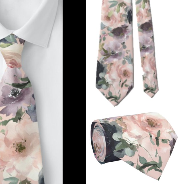 Navy Blue und Pink Mauve Blume Floral Neck Tie Krawatte (Von Creator hochgeladen)