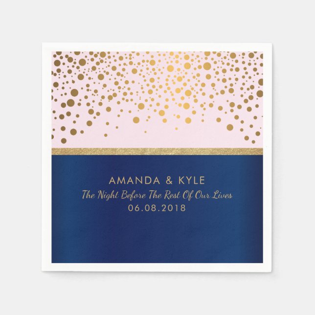 Navy Blue und Pink mit Gold Confetti Dot Design Serviette (Vorderseite)
