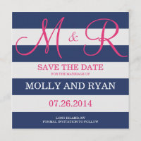Navy Blue und Pink Monogram Save the Date