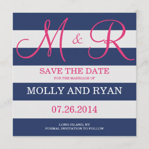 Navy Blue und Pink Monogram Save the Date