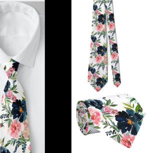 Navy Blue und Pink Roses Blume Floral Neck Tie Krawatte